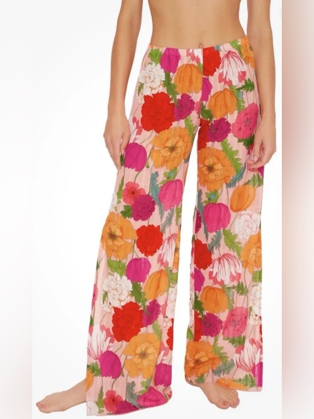 Trina Turk Pink Orange Floral Set Rash Guard and Semi Sheer Pants S/M - Picture 5 of 14
